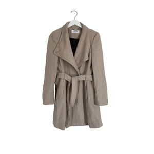 Calvin Klein Medium Winter Pea Coat Jacket Neutral Tan Taupe Work Lux Designer
